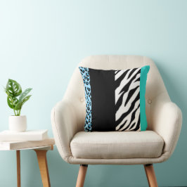 Leopard Print、Zebra Print、アニマルプリント、Blue クッション