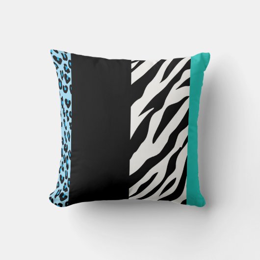 Leopard Print、Zebra Print、アニマルプリント、Blue クッション (正面)