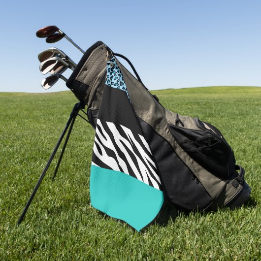 Leopard Print、Zebra Print、アニマルプリント、Blue ゴルフタオル (グリーン)