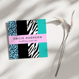 Leopard Print、Zebra Print、アニマルプリント、Blue スクエア名刺