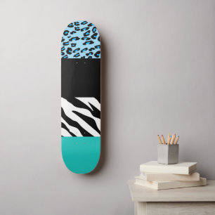 Leopard Print、Zebra Print、アニマルプリント、Blue スケートボード