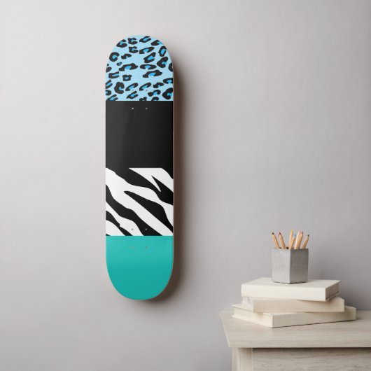 Leopard Print、Zebra Print、アニマルプリント、Blue スケートボード (ウォールアート)