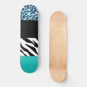 Leopard Print、Zebra Print、アニマルプリント、Blue スケートボード (正面)