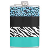 Leopard Print、Zebra Print、アニマルプリント、Blue フラスク (正面)