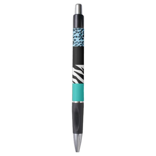 Leopard Print、Zebra Print、アニマルプリント、Blue ボールペン (正面縦)