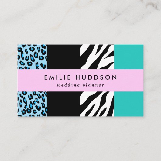 Leopard Print、Zebra Print、アニマルプリント、Blue 名刺 (正面)