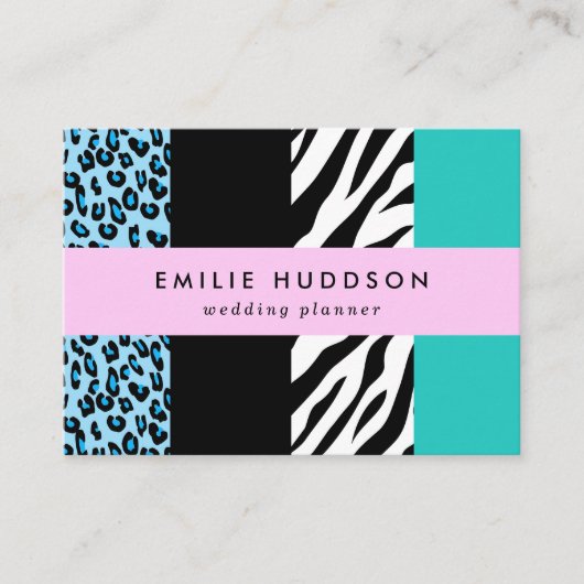 Leopard Print、Zebra Print、アニマルプリント、Blue 名刺 (正面)