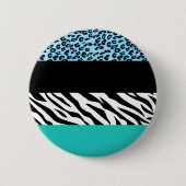 Leopard Print、Zebra Print、アニマルプリント、Blue 缶バッジ (正面)