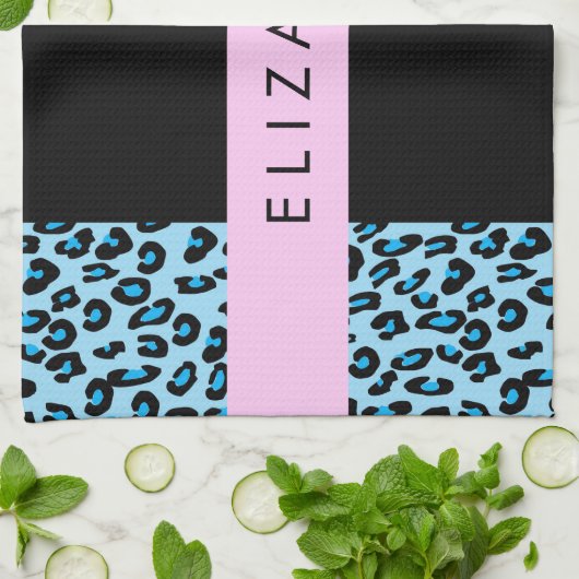 Leopard Print、Zebra Print、Blue、Your Name キッチンタオル (折り畳み)