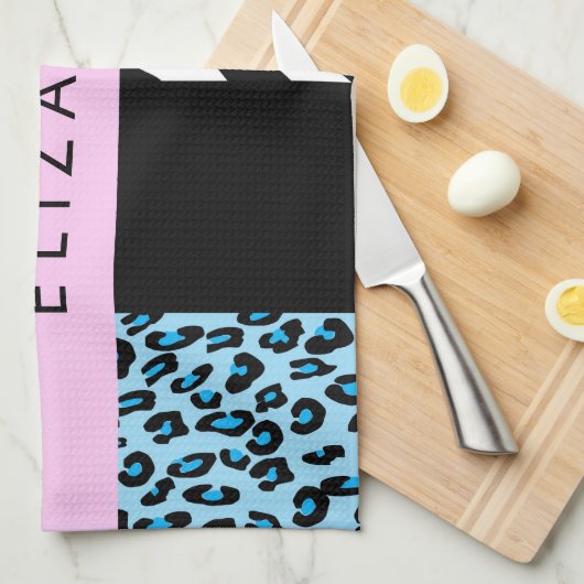 Leopard Print、Zebra Print、Blue、Your Name キッチンタオル (四つ折り)
