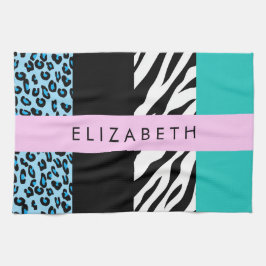Leopard Print、Zebra Print、Blue、Your Name キッチンタオル