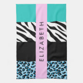 Leopard Print、Zebra Print、Blue、Your Name キッチンタオル (縦)
