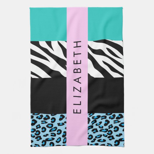 Leopard Print、Zebra Print、Blue、Your Name キッチンタオル (縦)