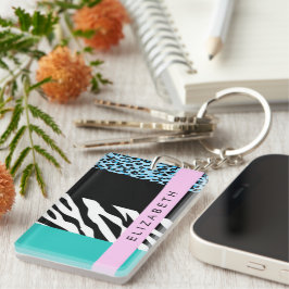 Leopard Print、Zebra Print、Blue、Your Name キーホルダー