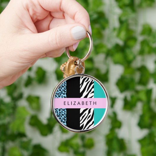 Leopard Print、Zebra Print、Blue、Your Name キーホルダー (手)