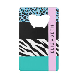 Leopard Print、Zebra Print、Blue、Your Name クレジットカード栓抜き