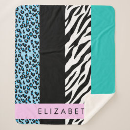 Leopard Print、Zebra Print、Blue、Your Name シェルパブランケット