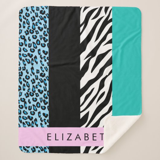 Leopard Print、Zebra Print、Blue、Your Name シェルパブランケット (正面)