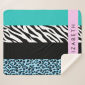 Leopard Print、Zebra Print、Blue、Your Name シェルパブランケット (正面(横))
