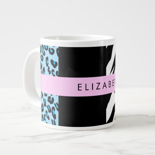 Leopard Print、Zebra Print、Blue、Your Name ジャンボコーヒーマグカップ (正面左)