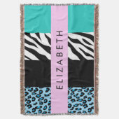 Leopard Print、Zebra Print、Blue、Your Name スローブランケット (正面縦)