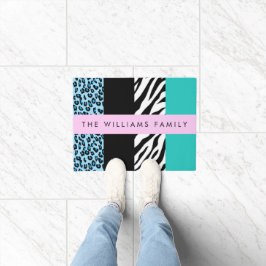 Leopard Print、Zebra Print、Blue、Your Name ドアマット