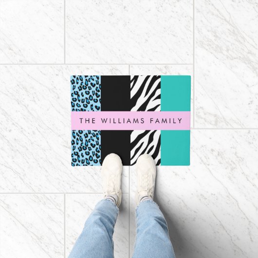 Leopard Print、Zebra Print、Blue、Your Name ドアマット (室内)