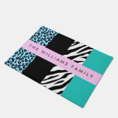 Leopard Print、Zebra Print、Blue、Your Name ドアマット (アングル)
