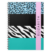 Leopard Print、Zebra Print、Blue、Your Name ノートブック (正面)