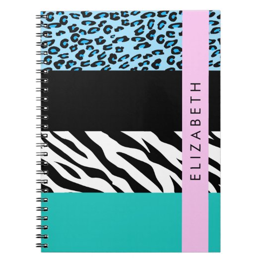Leopard Print、Zebra Print、Blue、Your Name ノートブック (正面)