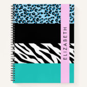 Leopard Print、Zebra Print、Blue、Your Name ノートブック (正面)