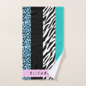 Leopard Print、Zebra Print、Blue、Your Name バスタオルセット (ハンドタオル)