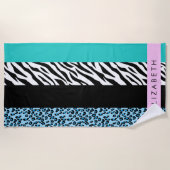 Leopard Print、Zebra Print、Blue、Your Name ビーチタオル (正面)