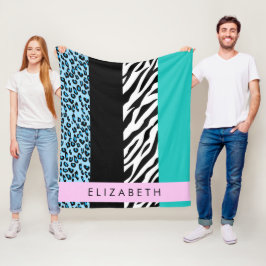 Leopard Print、Zebra Print、Blue、Your Name フリースブランケット
