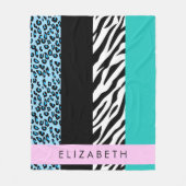 Leopard Print、Zebra Print、Blue、Your Name フリースブランケット (正面)