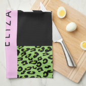 Leopard Print、Zebra Print、Green、Your Name キッチンタオル (四つ折り)