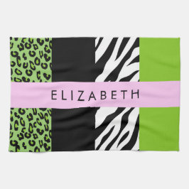 Leopard Print、Zebra Print、Green、Your Name キッチンタオル