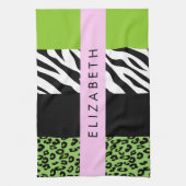 Leopard Print、Zebra Print、Green、Your Name キッチンタオル (縦)