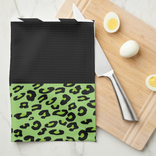 Leopard Print、Zebra Print、Green、Your Name キッチンタオル (四つ折り)