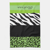 Leopard Print、Zebra Print、Green、Your Name キッチンタオル (縦)