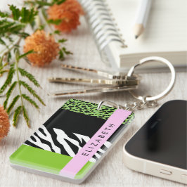 Leopard Print、Zebra Print、Green、Your Name キーホルダー
