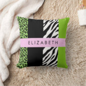 Leopard Print、Zebra Print、Green、Your Name クッション (ブランケット)