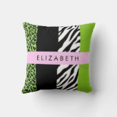 Leopard Print、Zebra Print、Green、Your Name クッション (裏面)