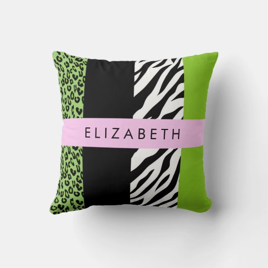 Leopard Print、Zebra Print、Green、Your Name クッション (裏面)
