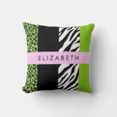 Leopard Print、Zebra Print、Green、Your Name クッション (正面)