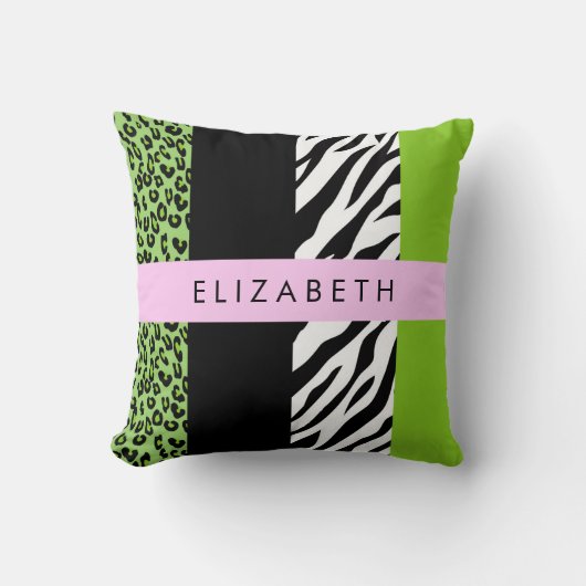 Leopard Print、Zebra Print、Green、Your Name クッション (正面)