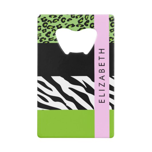 Leopard Print、Zebra Print、Green、Your Name クレジットカード栓抜き (正面)