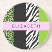 Leopard Print、Zebra Print、Green、Your Name コースター (正面)