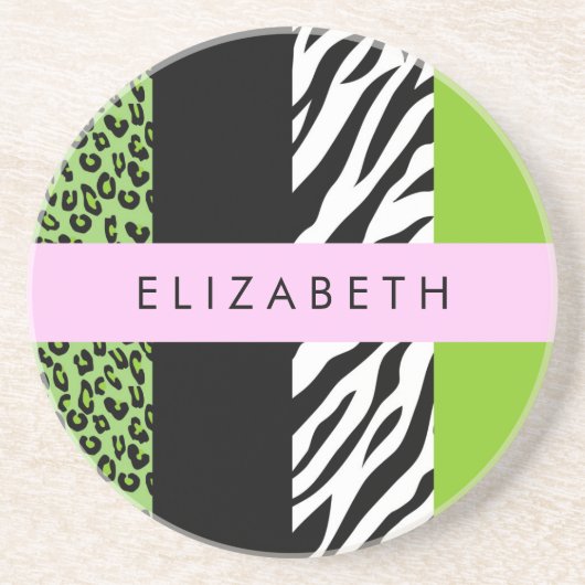 Leopard Print、Zebra Print、Green、Your Name コースター (正面)