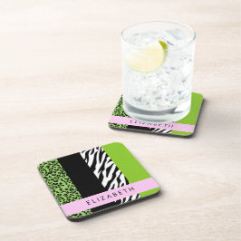 Leopard Print、Zebra Print、Green、Your Name コースター